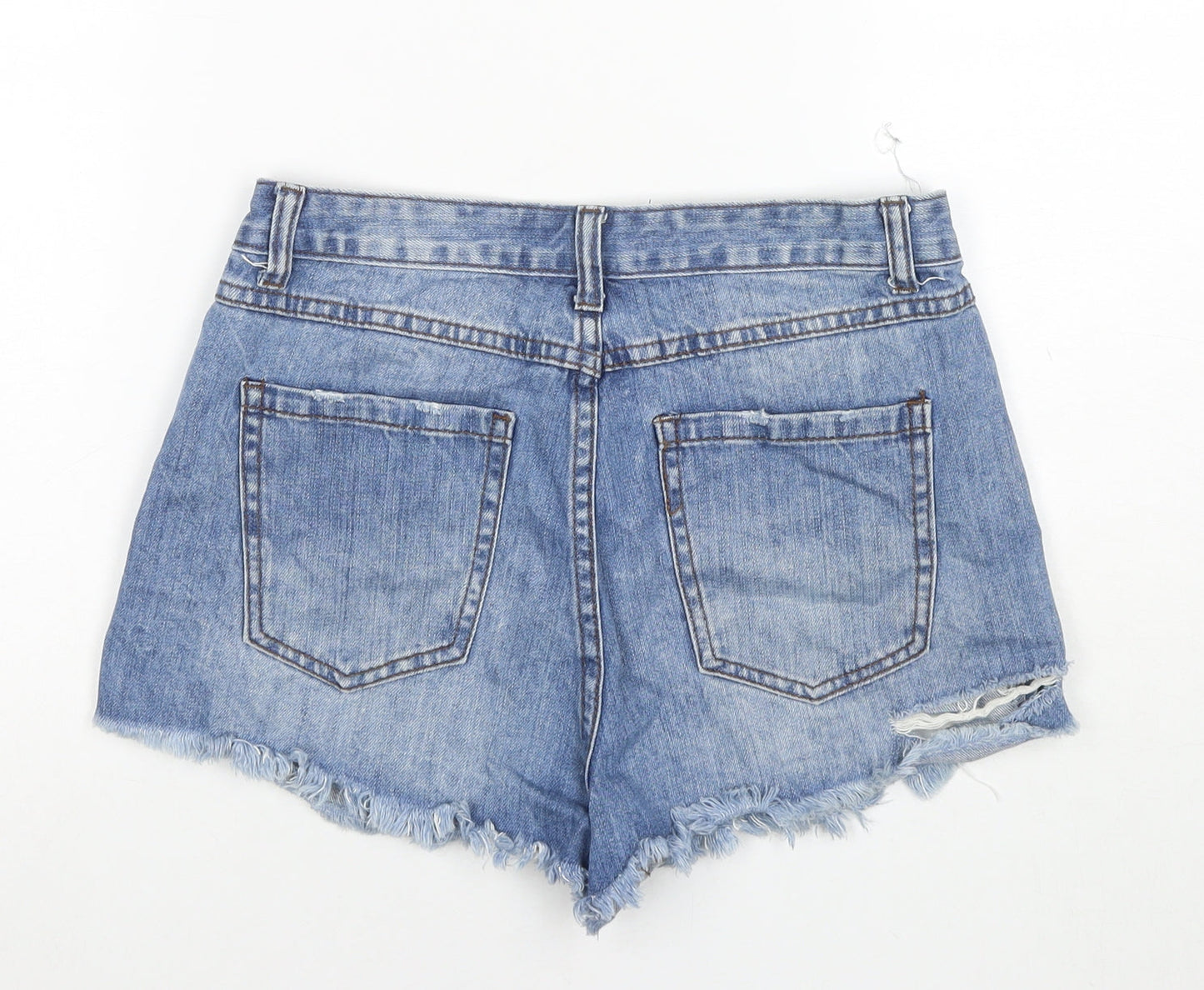 Missguided Womens Blue Cotton Cut-Off Shorts Size 8 L3 in Regular Zip - Distressed