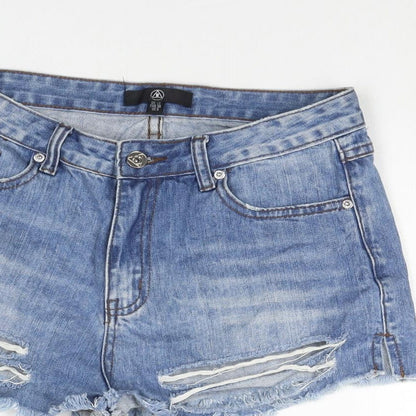 Missguided Womens Blue Cotton Cut-Off Shorts Size 8 L3 in Regular Zip - Distressed