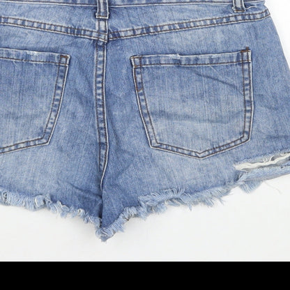 Missguided Womens Blue Cotton Cut-Off Shorts Size 8 L3 in Regular Zip - Distressed