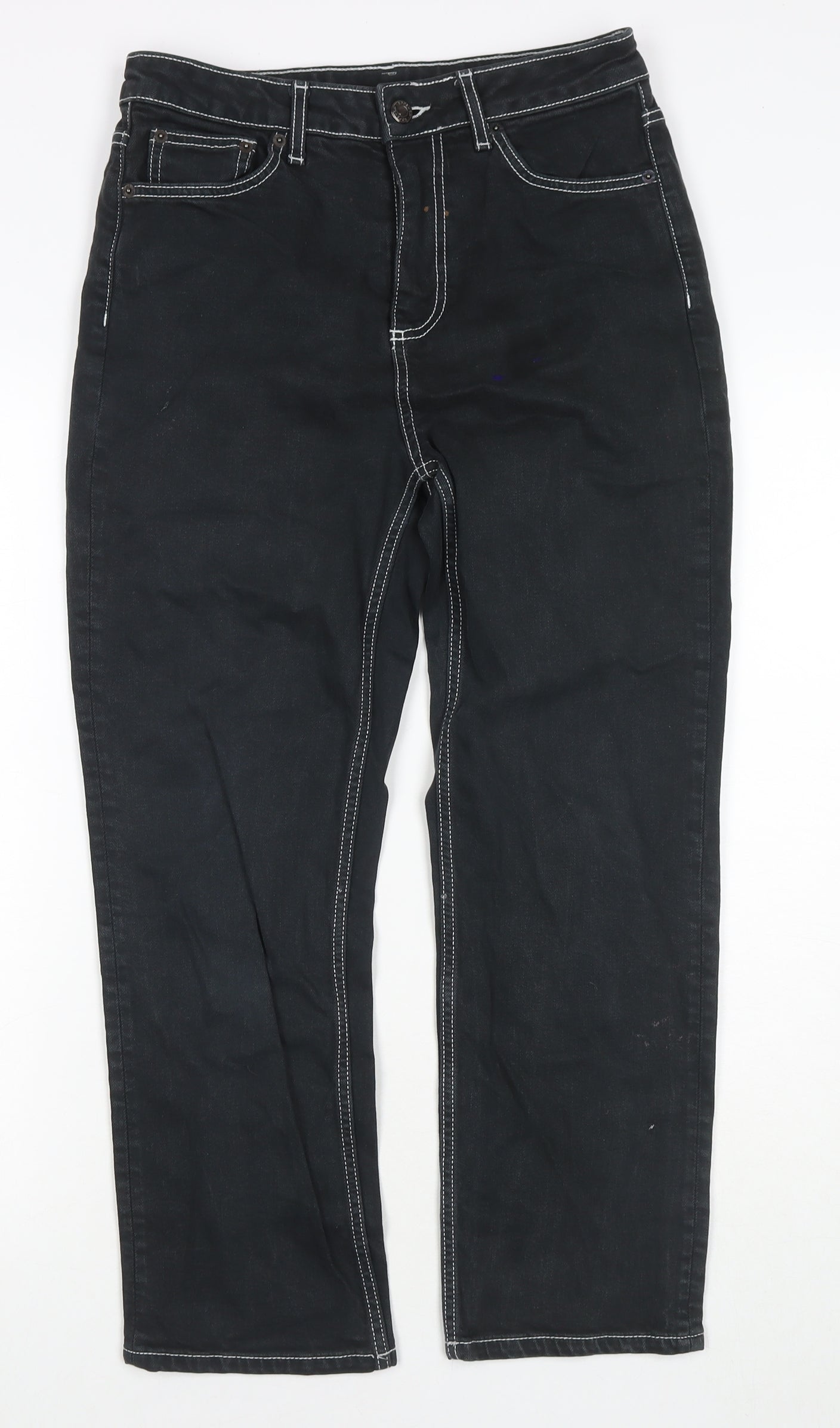 Topshop Womens Black Cotton Straight Jeans Size 28 L30 in Regular Zip