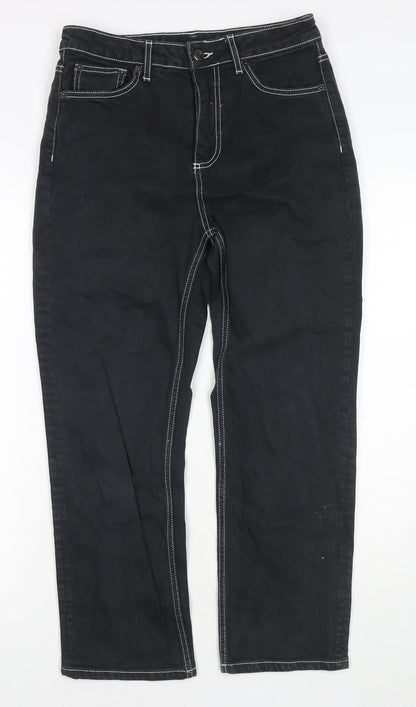 Topshop Womens Black Cotton Straight Jeans Size 28 L30 in Regular Zip