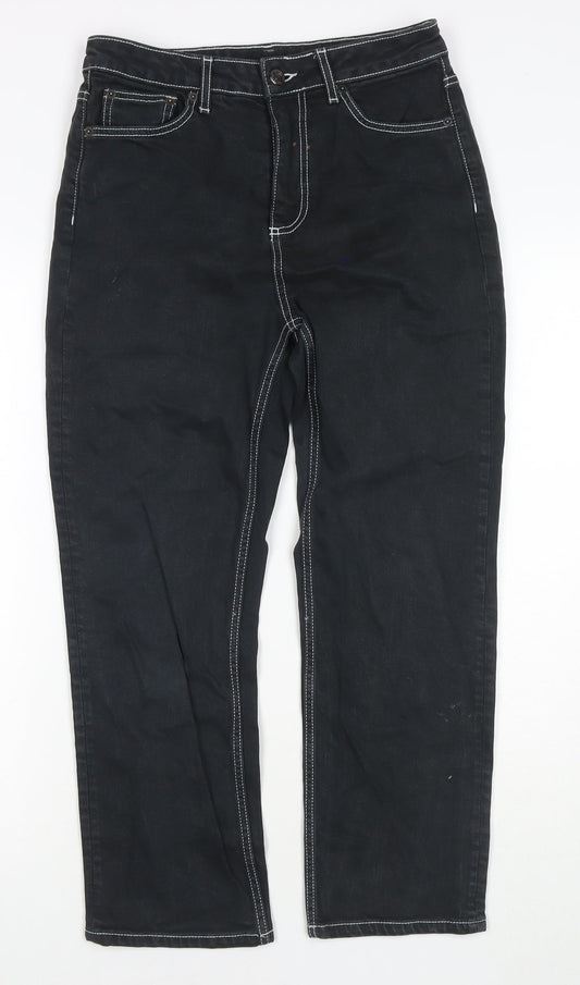 Topshop Womens Black Cotton Straight Jeans Size 28 L30 in Regular Zip