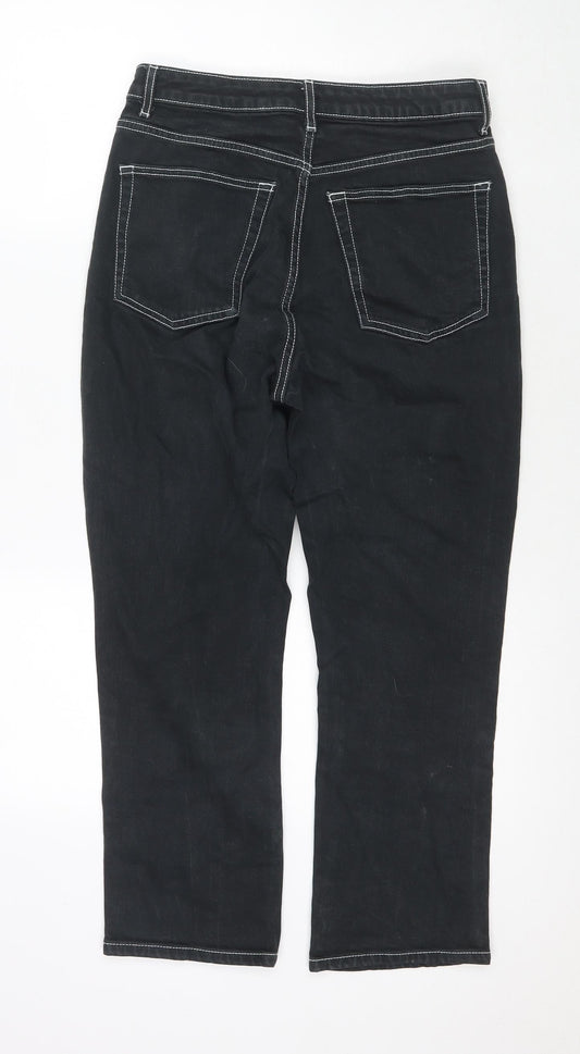 Topshop Womens Black Cotton Straight Jeans Size 28 L30 in Regular Zip