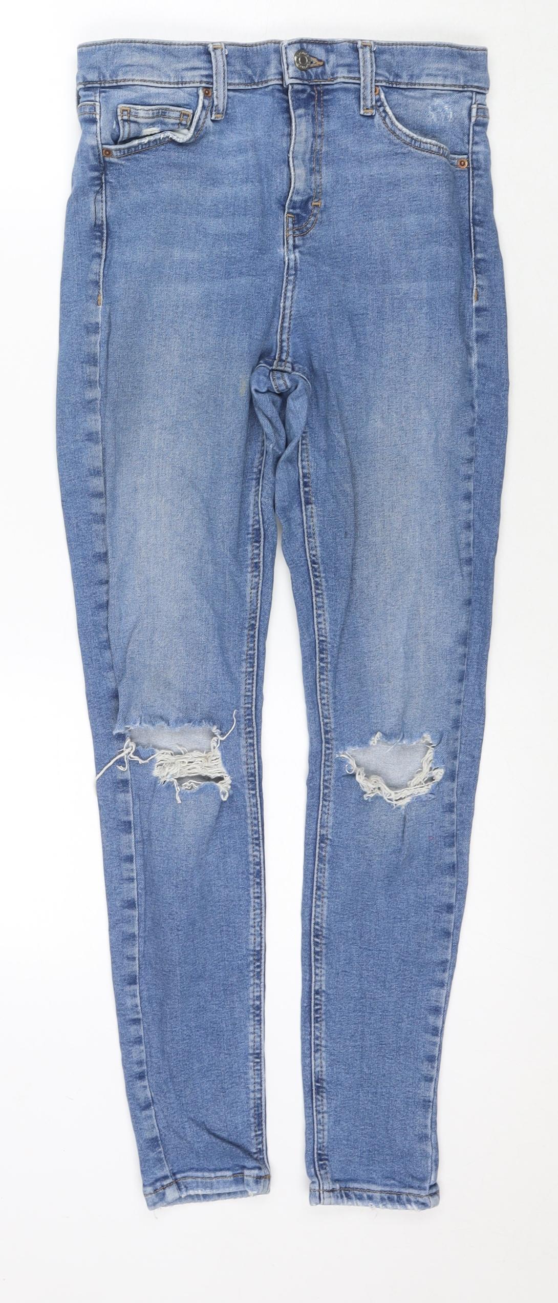 Topshop Womens Blue Cotton Skinny Jeans Size 28 L32 in Regular Zip