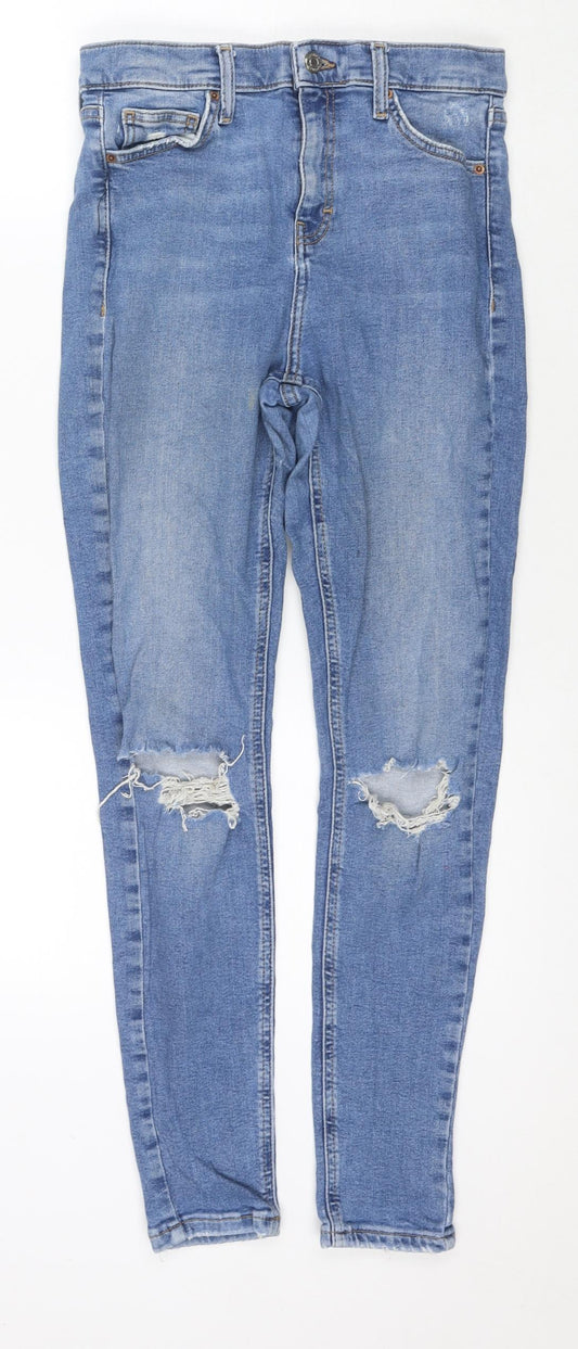 Topshop Womens Blue Cotton Skinny Jeans Size 28 L32 in Regular Zip
