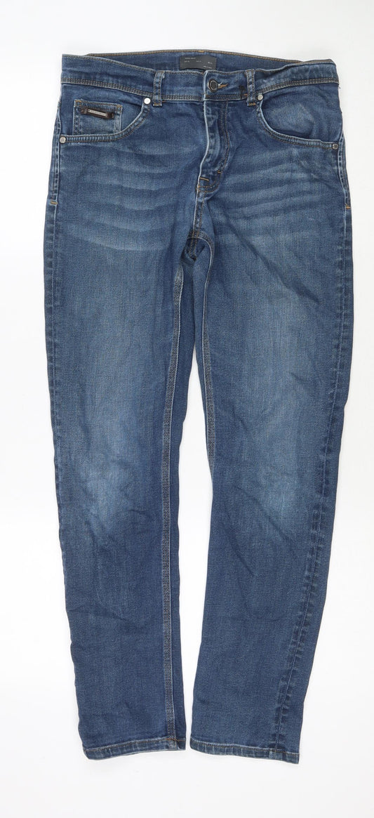 Zara Mens Blue Cotton Straight Jeans Size L L28 in Regular Zip