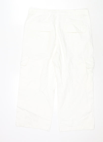 Zara Womens White Cotton Cropped Jeans Size 12 L21 in Regular Zip - Cargo Style