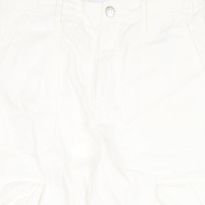 Zara Womens White Cotton Cropped Jeans Size 12 L21 in Regular Zip - Cargo Style