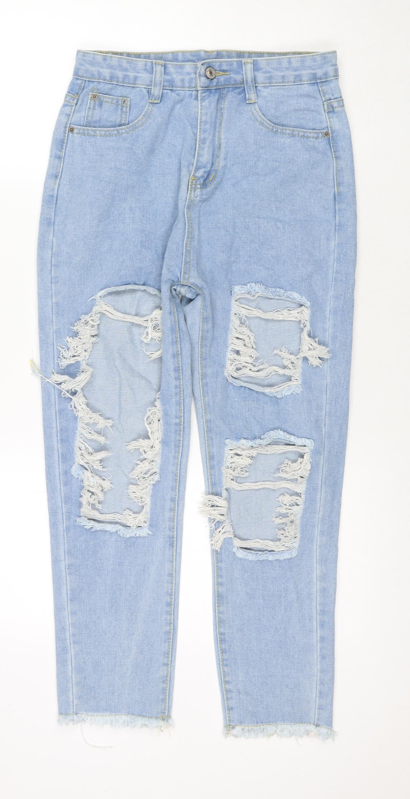Miss Foxy Womens Blue Cotton Mom Jeans Size M L24 in Regular Zip