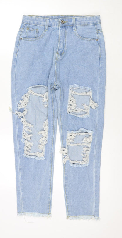 Miss Foxy Womens Blue Cotton Mom Jeans Size M L24 in Regular Zip