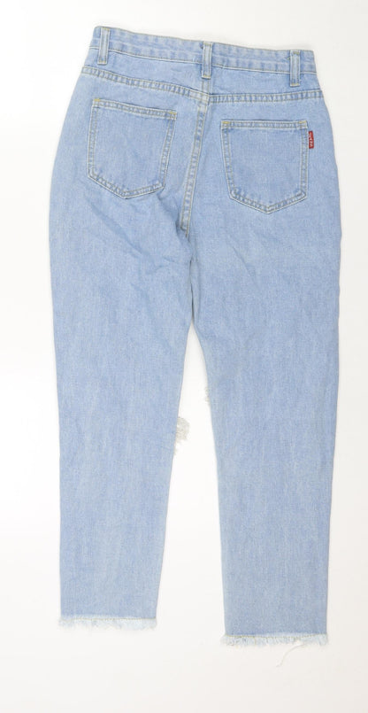 Miss Foxy Womens Blue Cotton Mom Jeans Size M L24 in Regular Zip