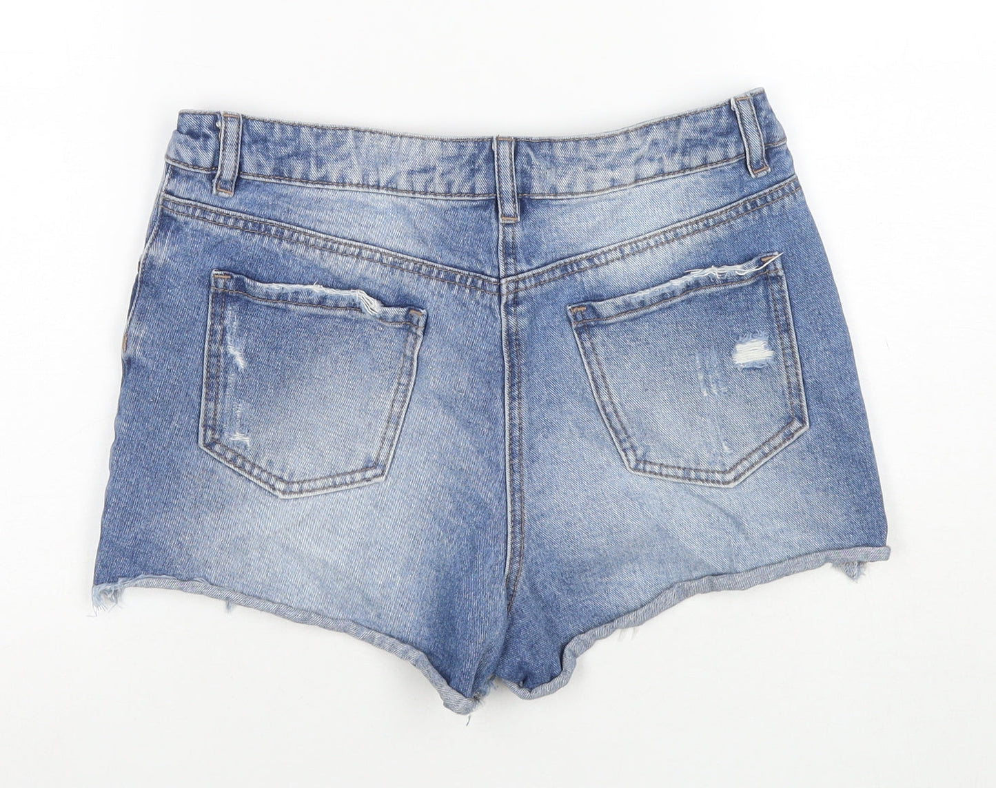 Matalan Womens Blue Geometric Cotton Hot Pants Shorts Size 8 L3 in Regular Zip
