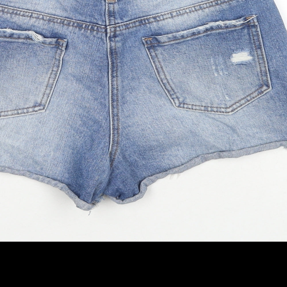Matalan Womens Blue Geometric Cotton Hot Pants Shorts Size 8 L3 in Regular Zip