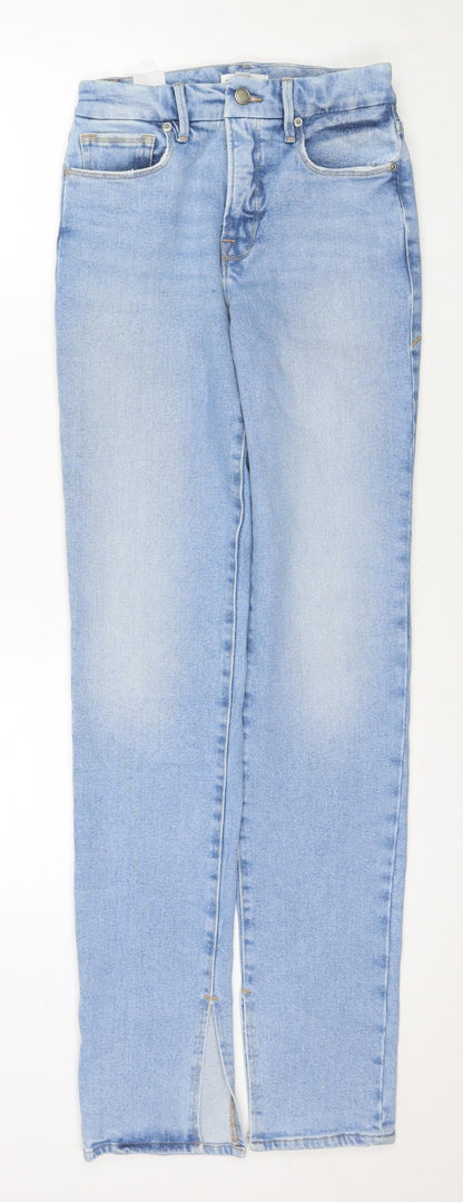 Good American Womens Blue Cotton Straight Jeans Size 24 in L33 in Regular Zip