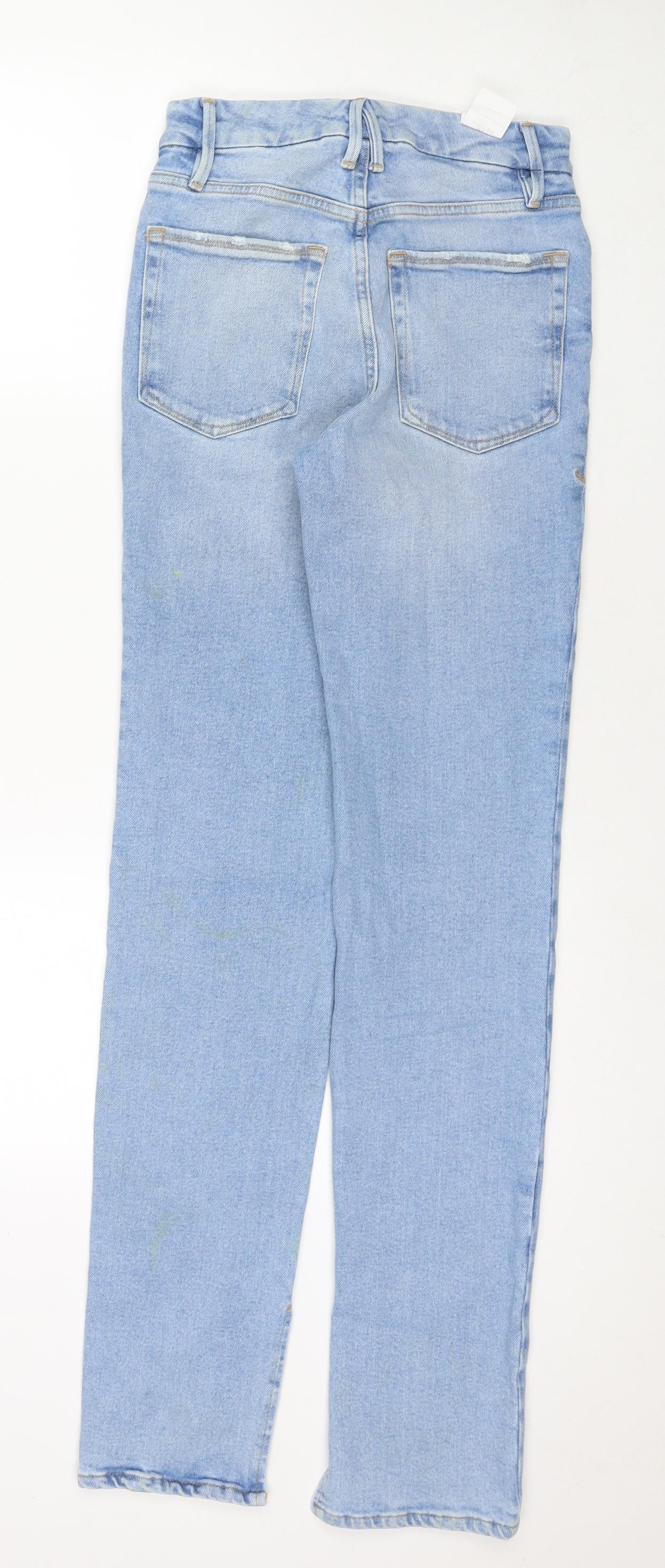 Good American Womens Blue Cotton Straight Jeans Size 24 in L33 in Regular Zip