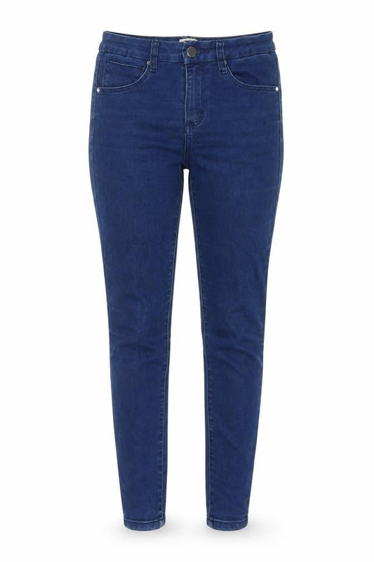 Front view of ASOS women’s blue cotton straight jeans, size UK 28, in, 30-inch leg regular zip