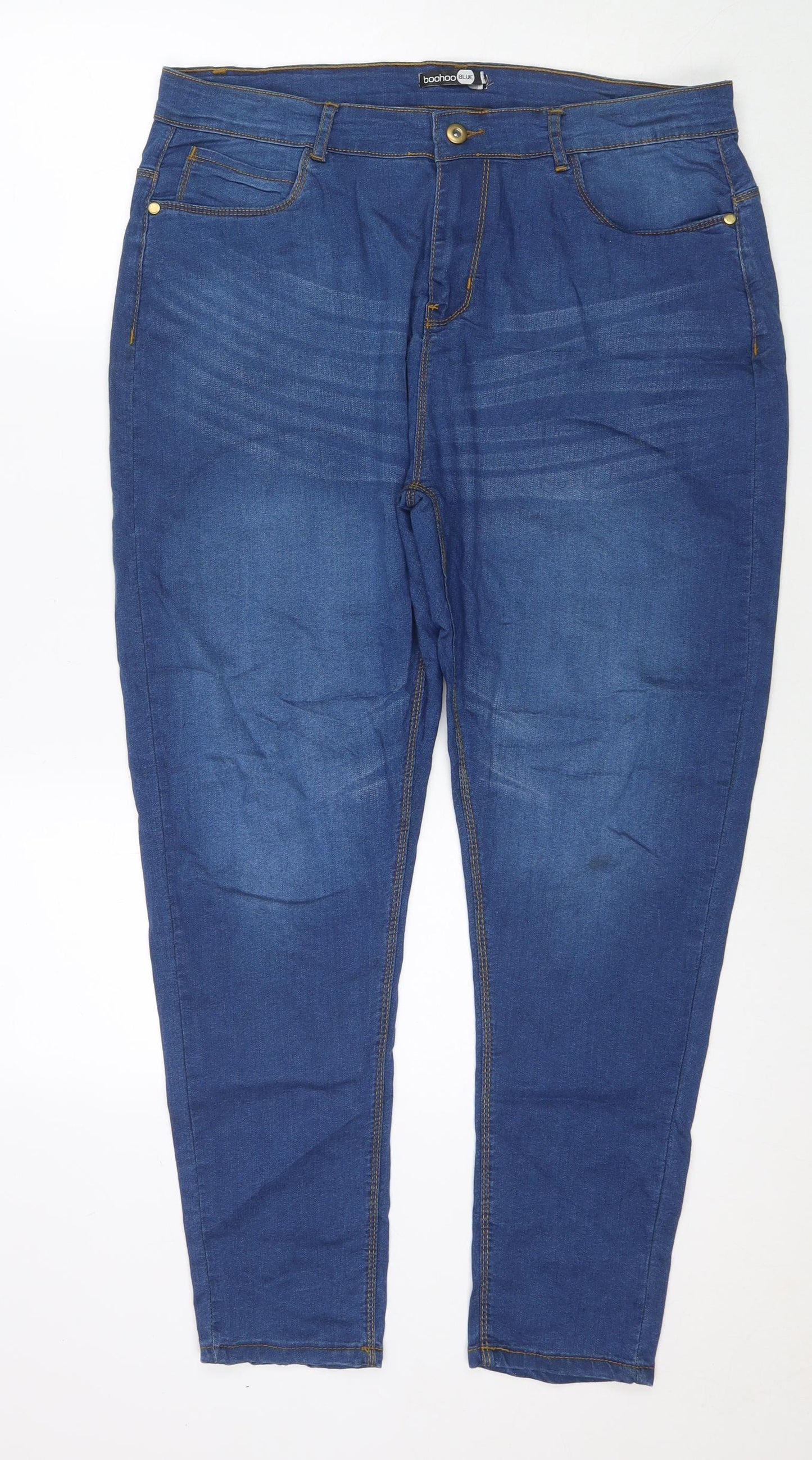 Boohoo Womens Blue Polyester Blend Straight Jeans Size 36 in L28 in Regular Zip