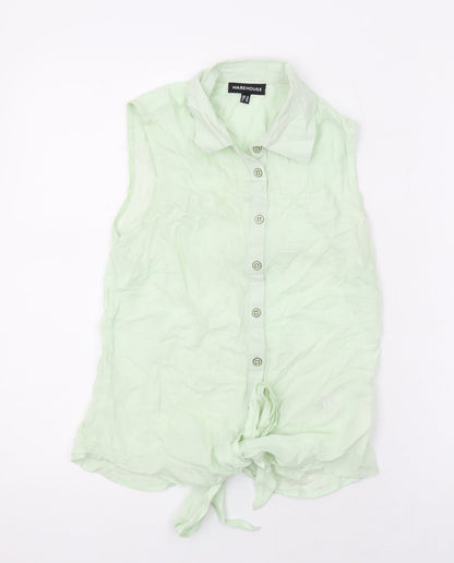 Womens UK Size 8 Warehouse Green Basic Button-Up