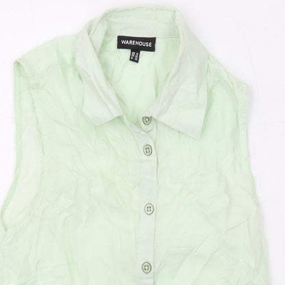 Womens UK Size 8 Warehouse Green Basic Button-Up