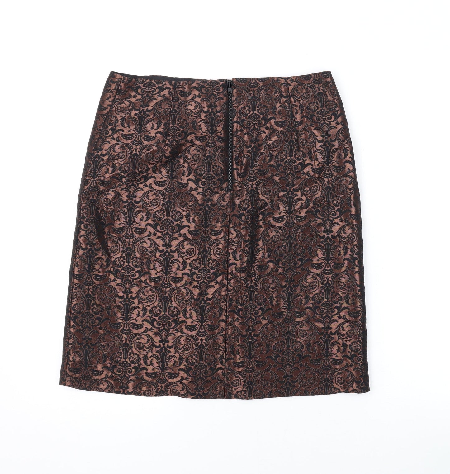 Marks and Spencer Womens Black Geometric Polyester A-Line Skirt Size 8 Zip