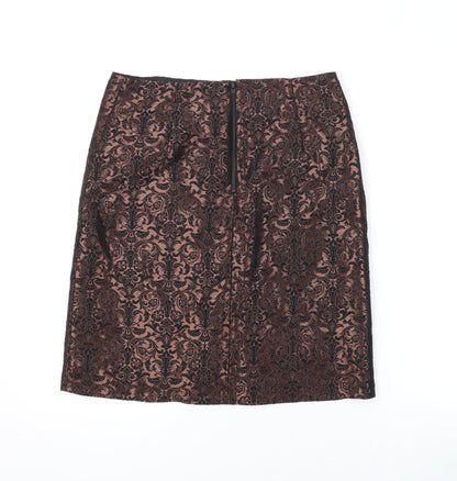 Marks and Spencer Womens Black Geometric Polyester A-Line Skirt Size 8 Zip