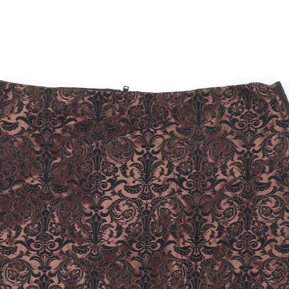 Marks and Spencer Womens Black Geometric Polyester A-Line Skirt Size 8 Zip