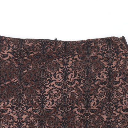 Marks and Spencer Womens Black Geometric Polyester A-Line Skirt Size 8 Zip