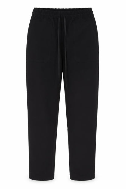 Front view of Object women’s black polyester jogger trousers, size UK 6, 28-inch leg regular drawstring