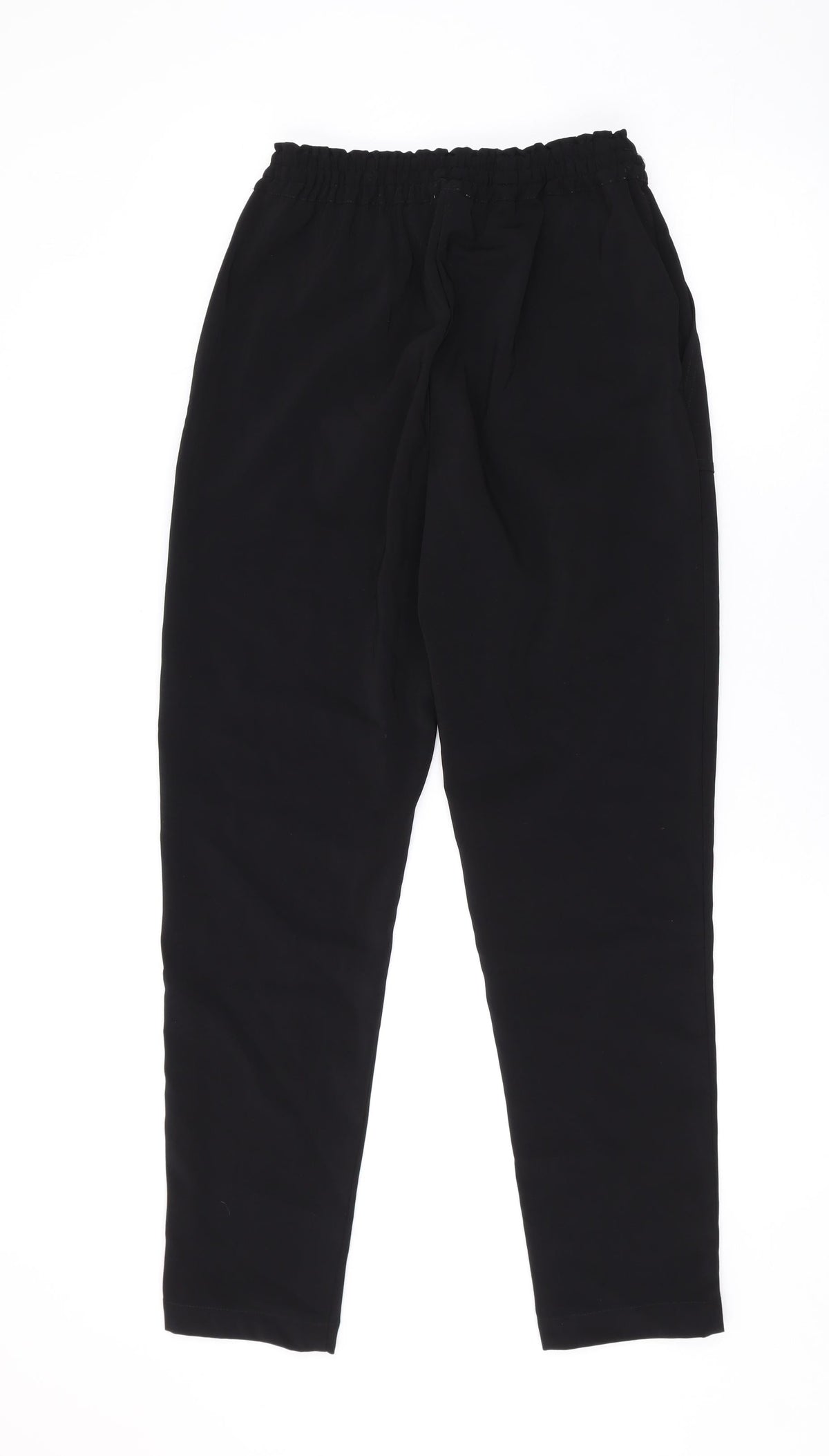 Back view of Object women’s black polyester jogger trousers, size UK 6, 28-inch leg regular drawstring