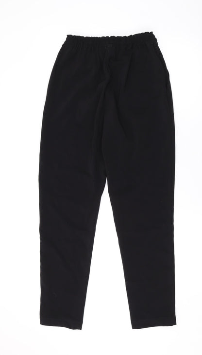 Back view of Object women’s black polyester jogger trousers, size UK 6, 28-inch leg regular drawstring