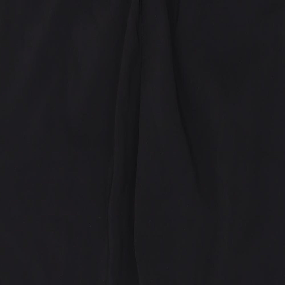 Brand and care label for Object women’s black polyester jogger trousers, size UK 6, 28-inch leg regular drawstring