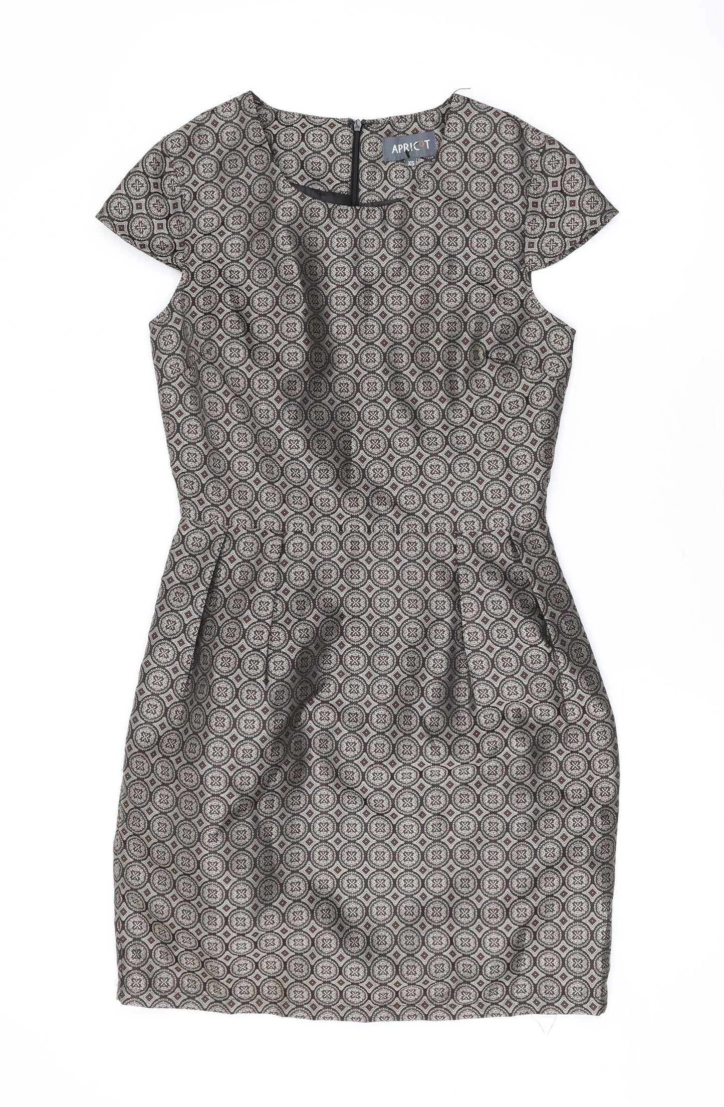 Apricot Womens Brown Geometric Polyester A-Line Size XS Scoop Neck Zip