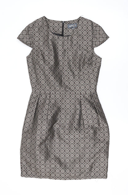 Apricot Womens Brown Geometric Polyester A-Line Size XS Scoop Neck Zip