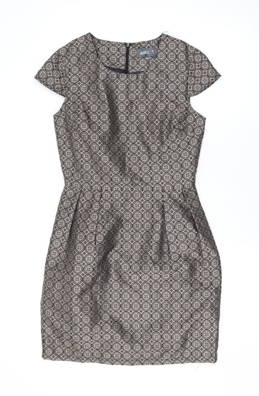 Apricot Womens Brown Geometric Polyester A-Line Size XS Scoop Neck Zip