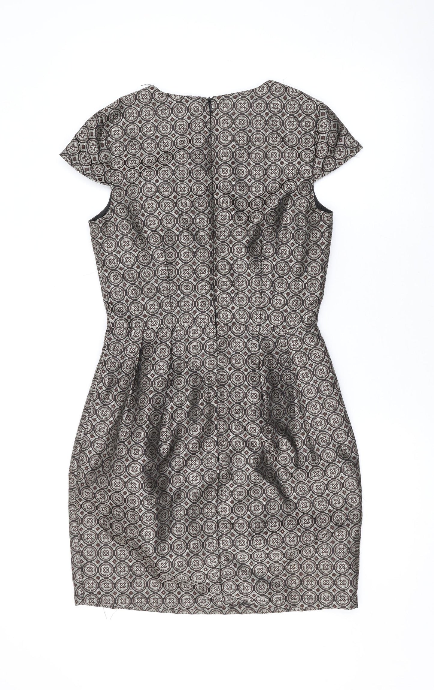Apricot Womens Brown Geometric Polyester A-Line Size XS Scoop Neck Zip