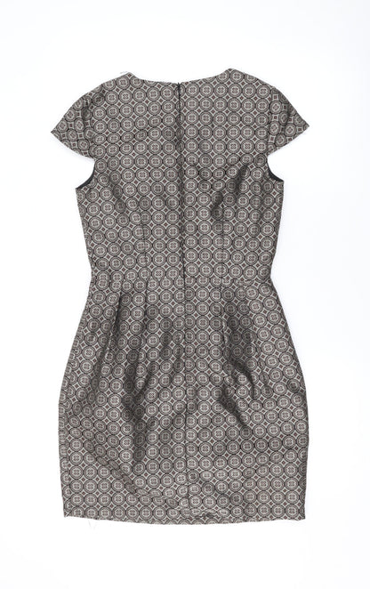 Apricot Womens Brown Geometric Polyester A-Line Size XS Scoop Neck Zip