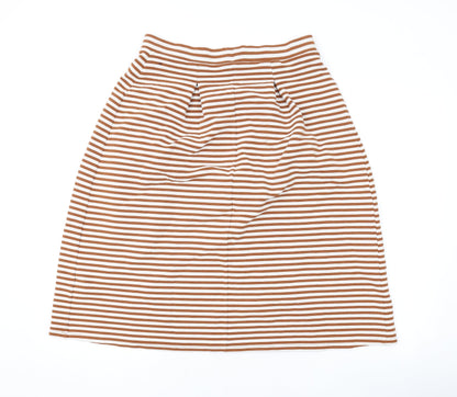 Marks and Spencer Womens Orange Striped Polyester A-Line Skirt Size 12