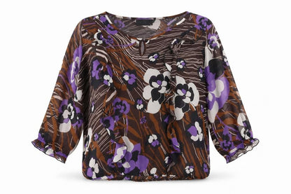 Wallis Womens Brown Geometric Polyester Basic Blouse Size L Scoop Neck