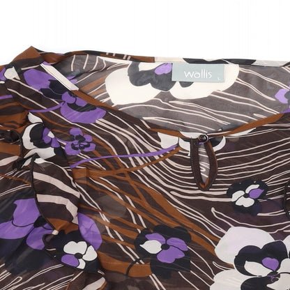 Wallis Womens Brown Geometric Polyester Basic Blouse Size L Scoop Neck