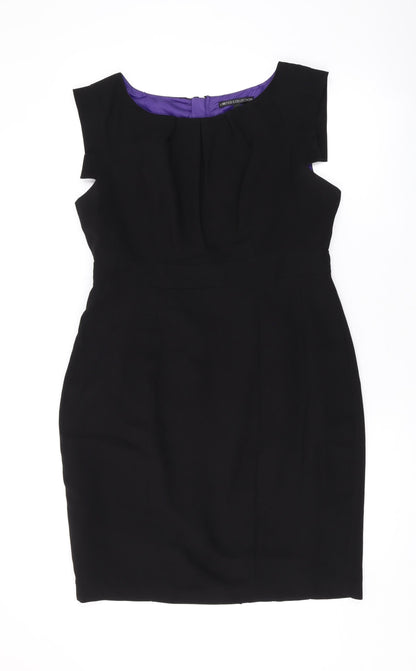 Debenhams Womens Black Polyester A-Line Size 14 Boat Neck Zip