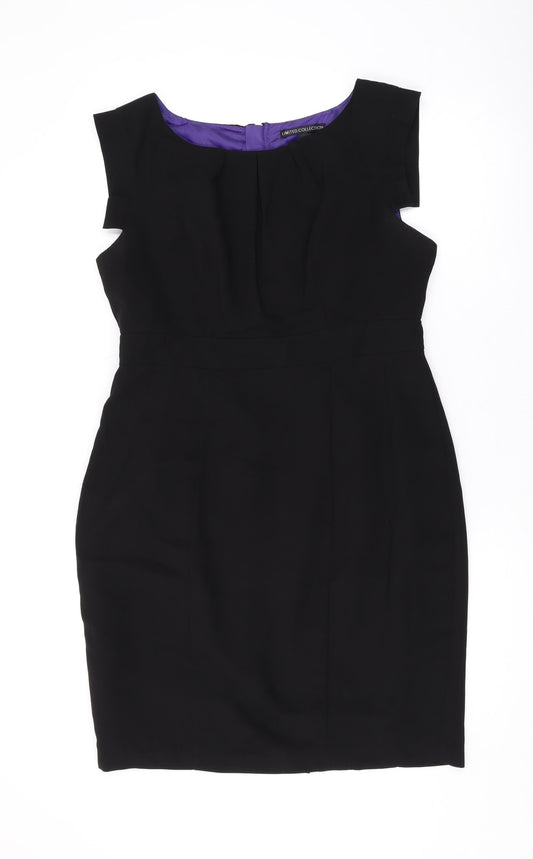 Debenhams Womens Black Polyester A-Line Size 14 Boat Neck Zip