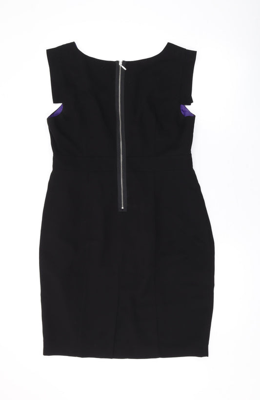 Debenhams Womens Black Polyester A-Line Size 14 Boat Neck Zip