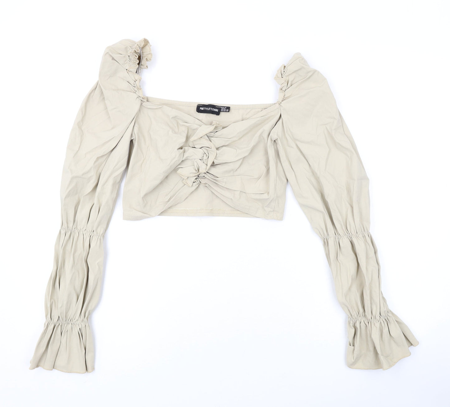 Womens UK Size 12 PRETTYLITTLETHING Beige Cropped Blouse