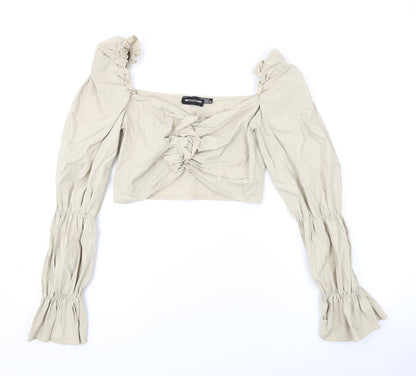 Womens UK Size 12 PRETTYLITTLETHING Beige Cropped Blouse