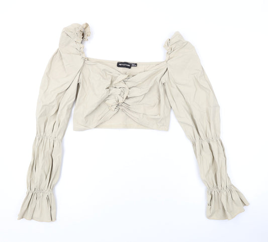 Womens UK Size 12 PRETTYLITTLETHING Beige Cropped Blouse