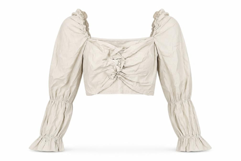 Womens UK Size 12 PRETTYLITTLETHING Beige Cropped Blouse