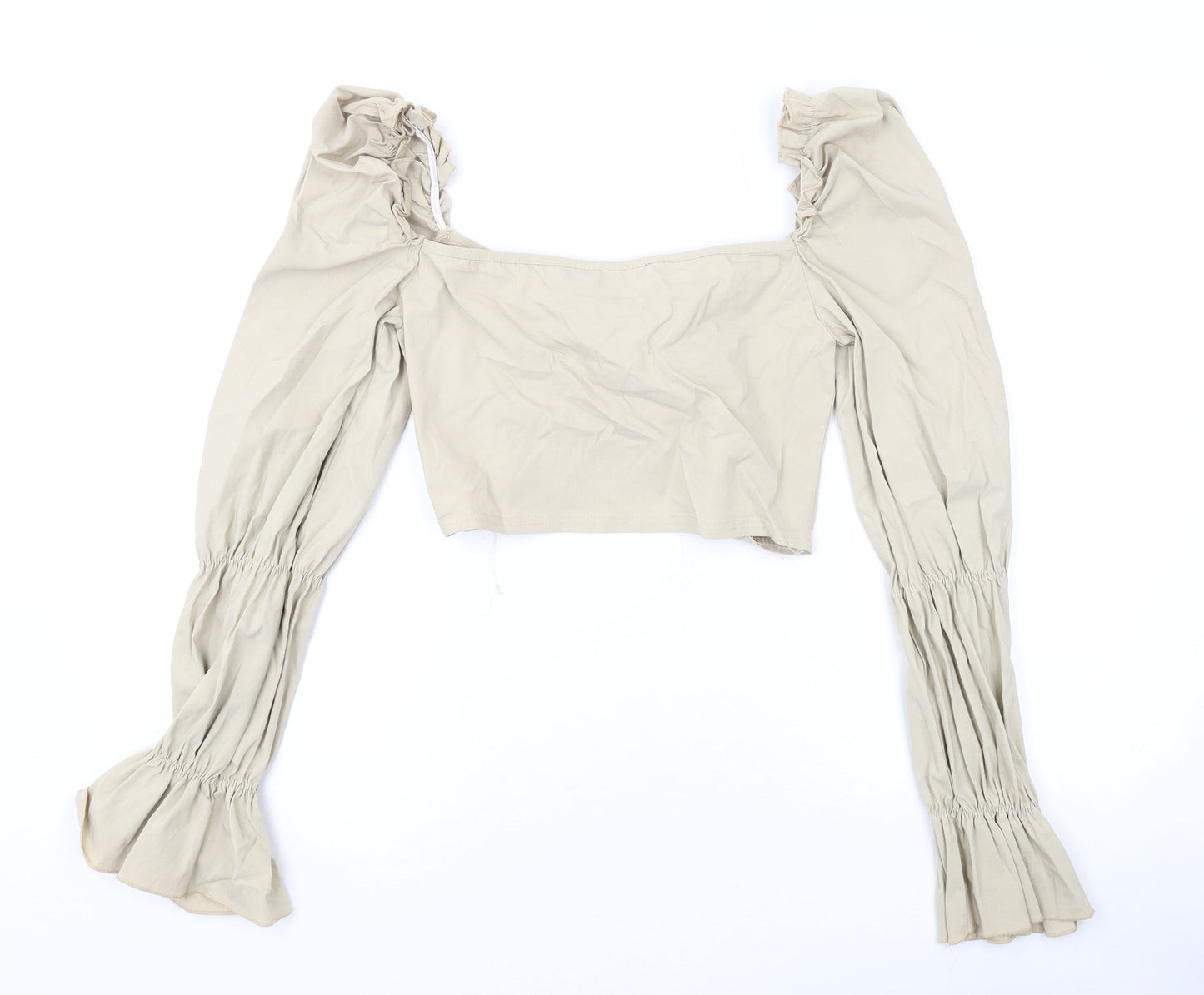 Womens UK Size 12 PRETTYLITTLETHING Beige Cropped Blouse