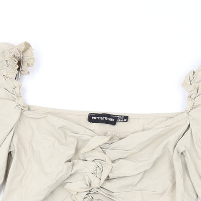Womens UK Size 12 PRETTYLITTLETHING Beige Cropped Blouse