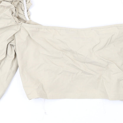 Womens UK Size 12 PRETTYLITTLETHING Beige Cropped Blouse