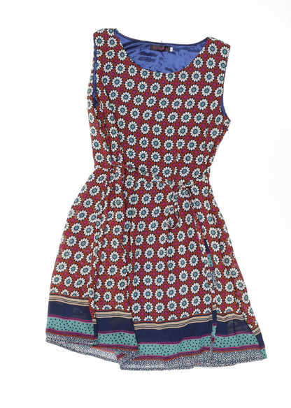 Tenki Womens Multicoloured Geometric Polyester A-Line Size 8 Round Neck Zip